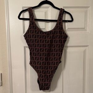 Brown and Black Logo One-Piece Bodysuit
